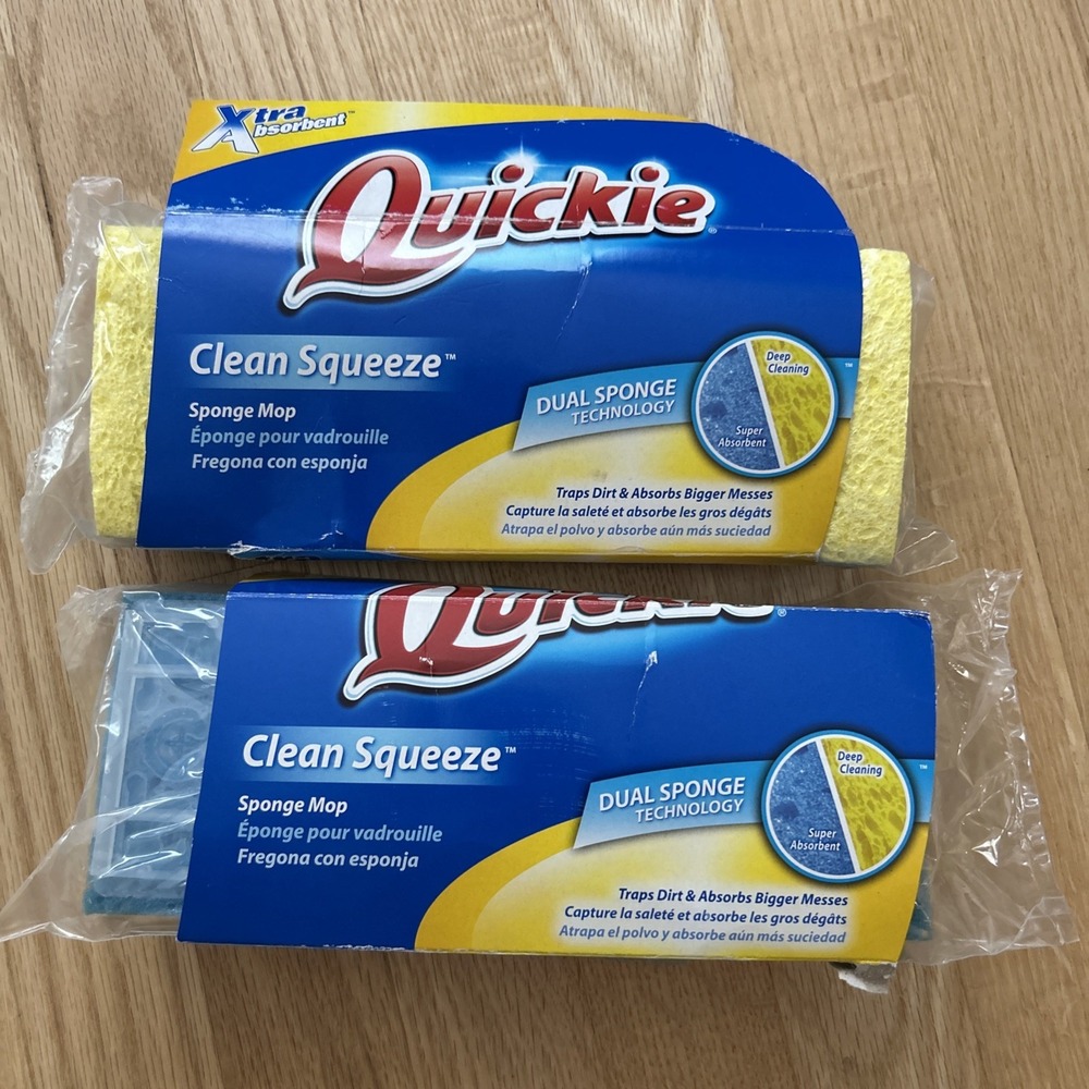 2 Quickie Clean Squeeze Type H Sponge Mop Refill Yellow/ Blue Head Fits Mop#047
